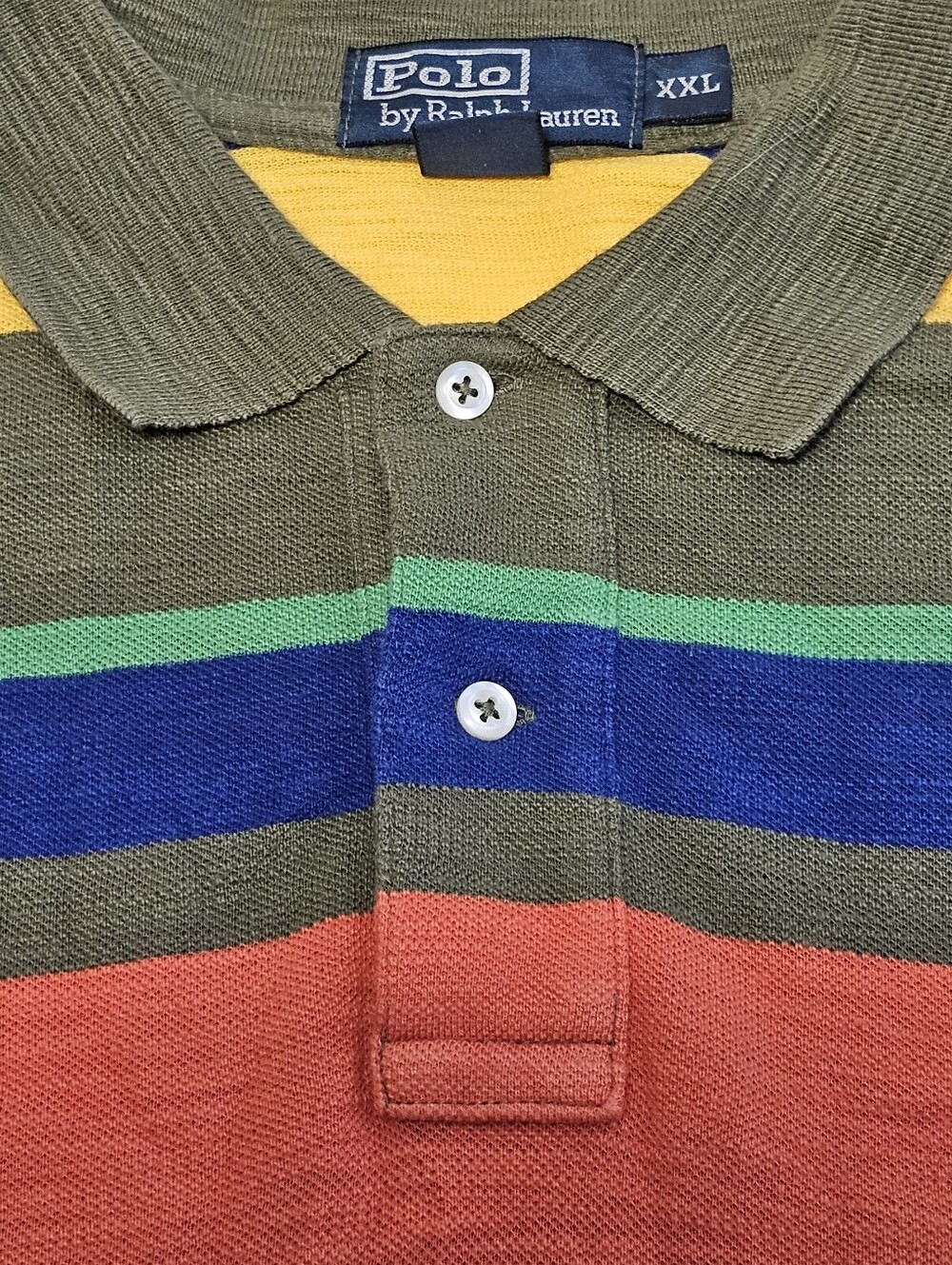 Polo Ralph Lauren Rainbow Striped Shirt Mens XXL 2XL Rugby Orange Cotton - Picture 3 of 9